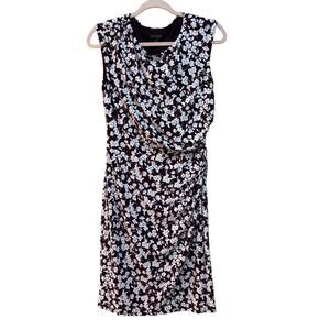 Lauren Ralph Lauren Dress Womens 8 Purple White Floral Sleeveless Ruched Sheath